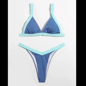 ☀️3/$30 SHEIN Ribbed Contrast Thong Bikini NWT